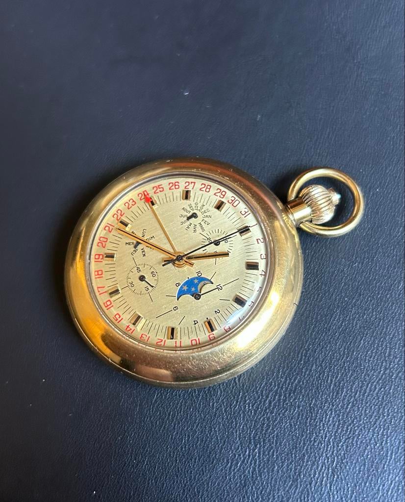 Comor Suisse vintage zakhorloge met o.a. maanfase, Overige merken, Overige materialen, Zakhorloge, Verguld