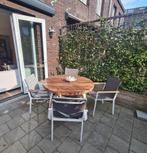 Teak houten aluminium tafel stoelen tuinset, Ophalen, Gebruikt, Aluminium, 4 zitplaatsen