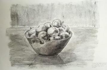 Louis van Gorkum - Schaal met appels - Houtskool - 46x57 beschikbaar voor biedingen