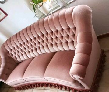 Roze bank fauteuils Chesterfield Mohair vintage barok Pink