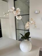 Ronde vaas met bloemopdruk 21 cm hoog incl gratis kunstbloem, Ophalen, Overige kleuren, Minder dan 50 cm, Glas
