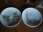 2 mooie oude porseleinen wandbordjes met vogeltjes, Ophalen of Verzenden