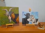 Partij 22 schilderijen geitjes & bok - eigen werk - geiten, Ophalen of Verzenden