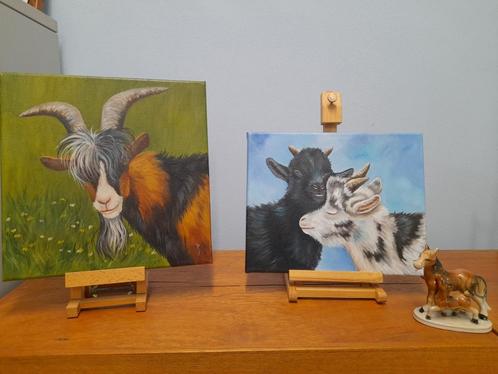 Partij 22 schilderijen geitjes & bok - eigen werk - geiten, Antiek en Kunst, Kunst | Schilderijen | Klassiek, Ophalen of Verzenden