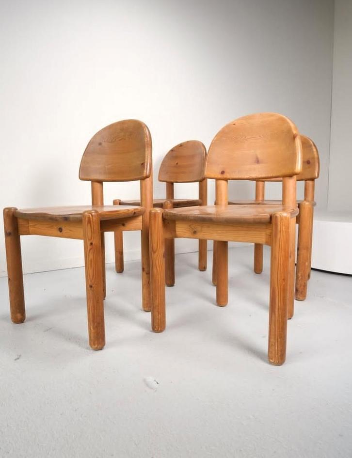 4 Grenen Rainer Daumiller stoelen, Huis en Inrichting, Stoelen, Gebruikt, Vier, Bruin, Ophalen