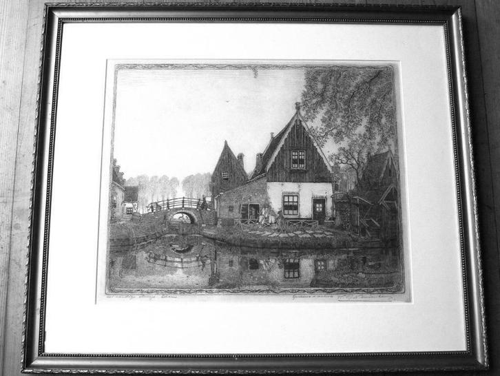 WOJ Nieuwenkamp GROTE ETS 'Het aardige sluisje 1913 Edam', Antiek en Kunst, Kunst | Etsen en Gravures, Ophalen of Verzenden