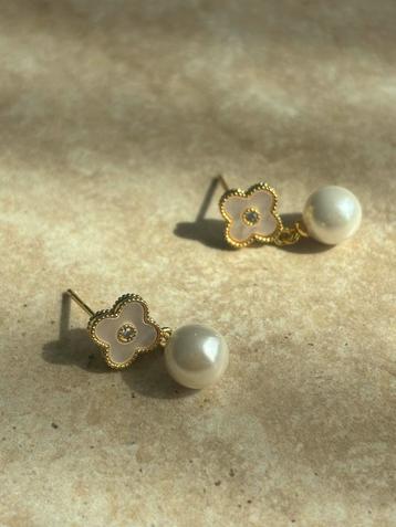 Oorbellen Klaver met Parel goud beschikbaar voor biedingen