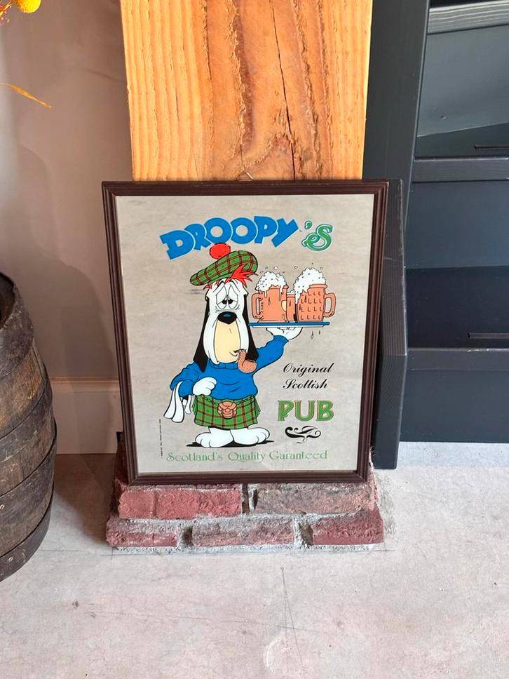 Droopy's Pub Barspiegel, Antiek en Kunst, Antiek | Spiegels, Minder dan 50 cm, Minder dan 100 cm, Rechthoekig, Ophalen of Verzenden