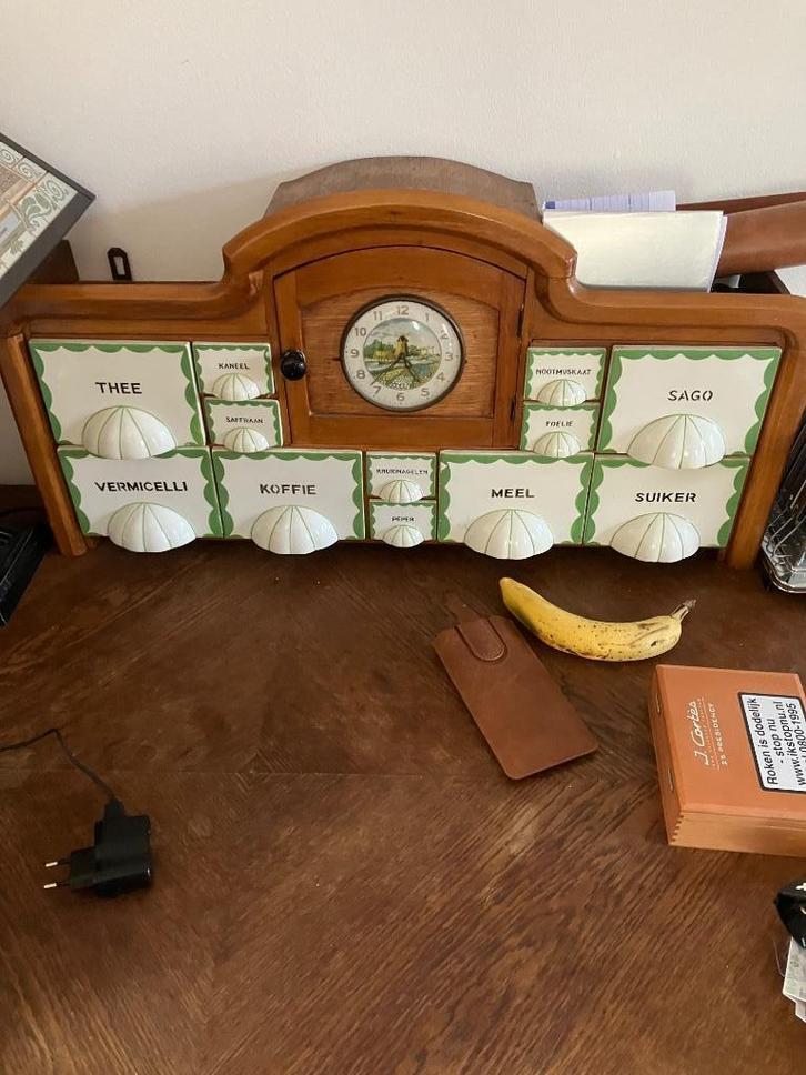 Oud jugenstill vooraadkastje met petrus regout bakjes, Antiek en Kunst, Antiek | Keramiek en Aardewerk, Ophalen