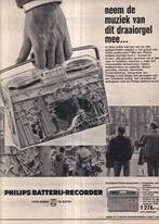 Retro reclame 1963 Philips batterij recorder draaiorgel, Ophalen of Verzenden
