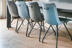 Set van 4 eetkamerstoelen, grijs en blauw, Ophalen, Metaal, Vier, Modern