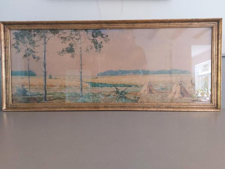 Arie Zonneveld – Panorama Landschap – Aquarel – 42 x 102 cm, Antiek en Kunst, Kunst | Tekeningen en Foto's, Ophalen of Verzenden