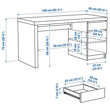 IKEA MALM bureau wit 140x65 cm - afbeelding 8