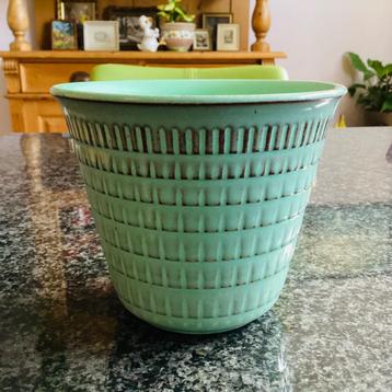 Plantpot, bloempot, zeegroen, vintage beschikbaar voor biedingen