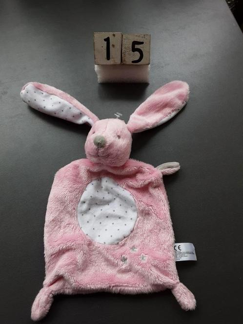 Nicotoy konijn knuffeldoek roze met grijze sterretjes, Kinderen en Baby's, Speelgoed | Knuffels en Pluche, Zo goed als nieuw, Konijn