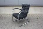 Originele Gispen 412GE fauteuil | zwart kunstleer | Vintage, Ophalen, Metaal, Gebruikt, Minder dan 75 cm