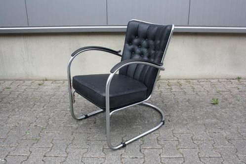 Originele Gispen 412GE fauteuil | zwart kunstleer | Vintage, Huis en Inrichting, Fauteuils, Gebruikt, Leer, Metaal, Stof, 50 tot 75 cm