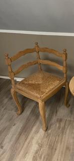 Hoekstoel, eiken stoel met rieten zitting, Antiek en Kunst, Ophalen of Verzenden