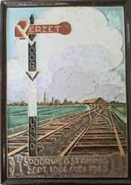 Cloisonné tegel porceleyne fles,Spoorwegstaking, Antiek en Kunst, Antiek | Wandborden en Tegels, Ophalen of Verzenden