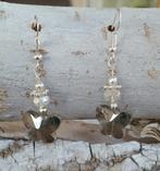 Nieuwe écht zilveren oorbellen met antraciet swar. vlinders, Nieuw, Grijs, Met kristal, Zilver