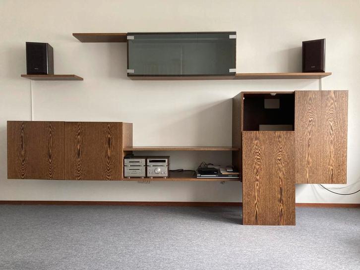 Vintage zwevend wandmeubel wenge, Huis en Inrichting, Kasten | Wandmeubels, Gebruikt, 150 tot 200 cm, 25 tot 50 cm, Met lade(s)