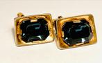 Vintage Gouden Manchetknopen Blauwe Steen, Verzenden, Gebruikt, Overige materialen, Verguld