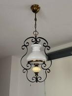 Vintage brocante retro Hanglamp lamp met Glas en Metaal, Ophalen, Zo goed als nieuw, Glas, 75 cm of meer