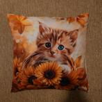 Kussen met Poes Print, Huis en Inrichting, Ophalen of Verzenden, Zo goed als nieuw, Bruin, Vierkant
