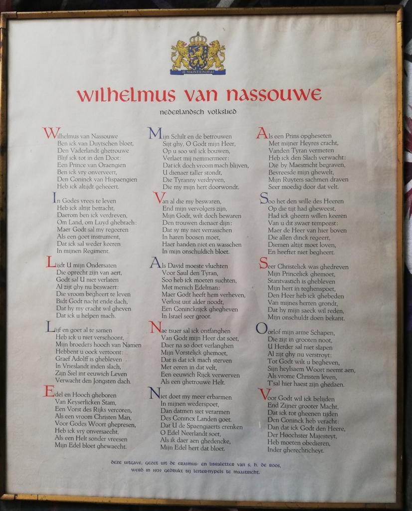 Nederlands Volkslied. Oude druk. 1939. 46/56 cm., Verzamelen, Koninklijk Huis en Royalty, Ophalen, Gebruikt, Nederland, Overige typen