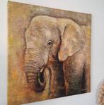 Olifant schilderij op linnen - 80x80, Antiek en Kunst, Ophalen