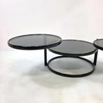 Bijzettafel jaren 80 verstelbaar rookglas Milo Baughman, Gebruikt, Metaal of Aluminium, Rond, 75 cm of meer