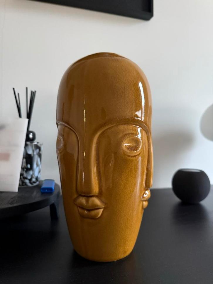 Bijzondere Vaas Gezicht - Stijlvol en Uniek!, Huis en Inrichting, Woonaccessoires | Vazen, Zo goed als nieuw, Geel, 50 tot 75 cm