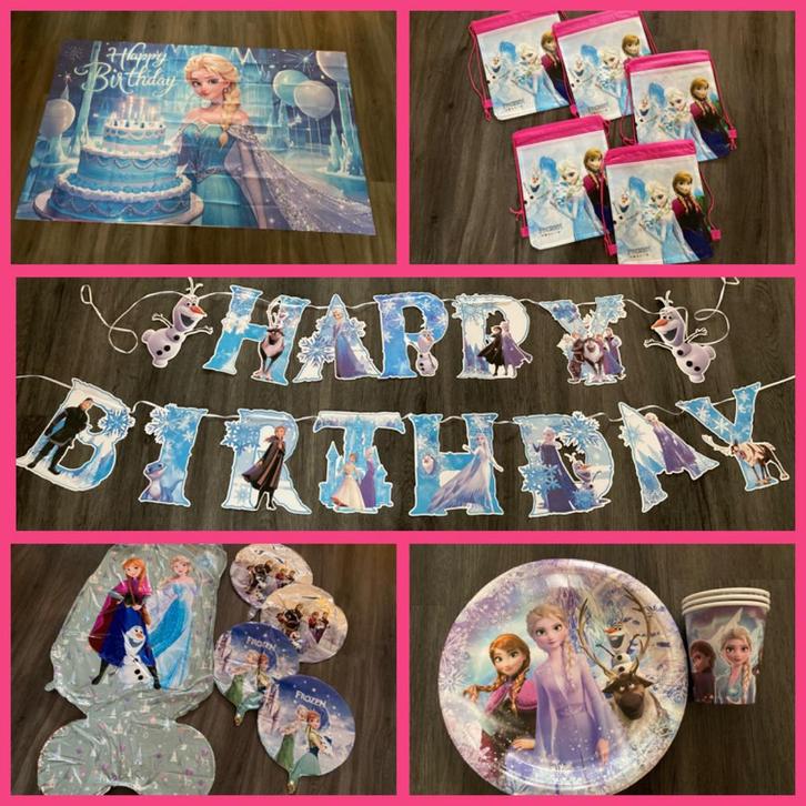 Themafeest / kinderfeest / verjaardag Frozen, Hobby en Vrije tijd, Feestartikelen, Zo goed als nieuw, Versiering, Verjaardag, Ophalen of Verzenden