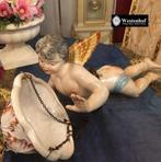 Antiek brocante bloempot hanger  waxinelichthouder met engel, Verzenden, Gebruikt, Fantasy