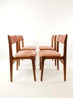4 Deense stoelen roze ribstof teakhout | Danish dining chair, Modern vintage, Overige kleuren, Denemarken, .