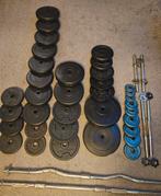 Gewichten set met stangen – circa 100kg, Sport en Fitness, Fitnessmaterialen, Ophalen, Gebruikt, Halterset