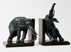 Paar bronzen boekensteunen met olifanten, Ophalen of Verzenden