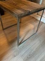 Bijzetafel zilver met hout look, Huis en Inrichting, Tafels | Eettafels, Ophalen, Zo goed als nieuw, Rechthoekig, 50 tot 100 cm