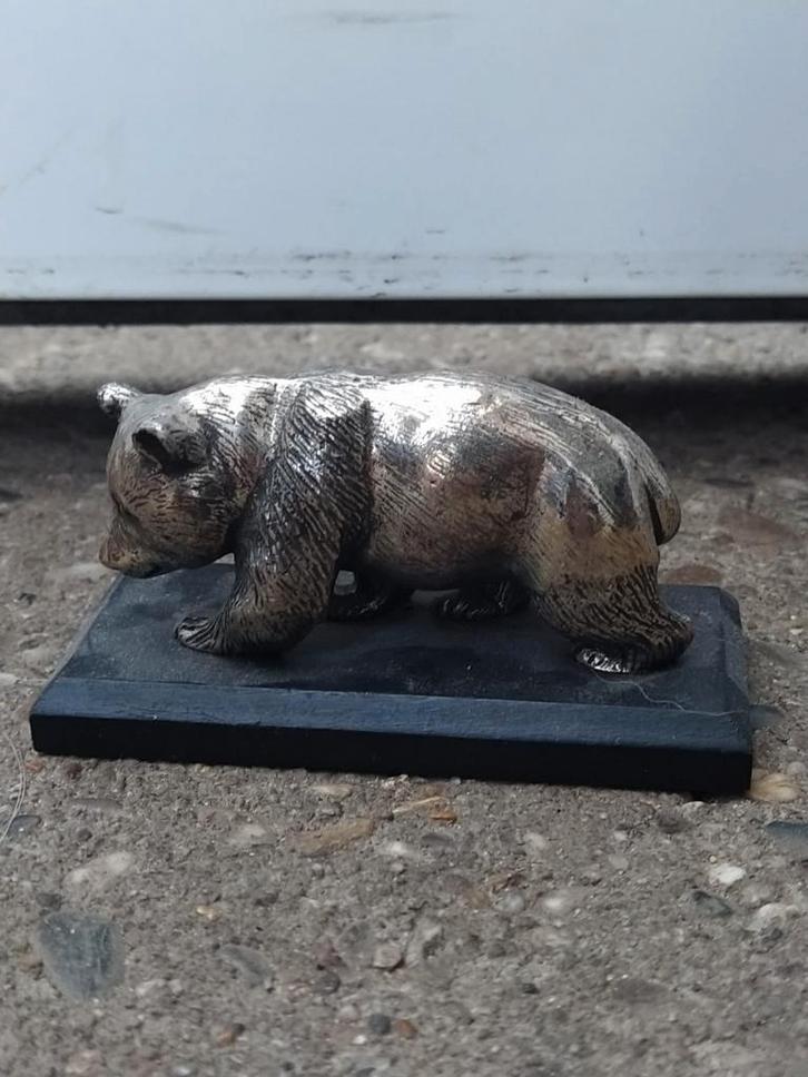 Vintage Pandabeer op Houten Plateau, Antiek en Kunst, Kunst | Beelden en Houtsnijwerken, Verzenden