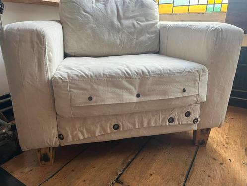 Grote relaxstoel fauteuil wit canvas design merk LivD, Huis en Inrichting, Fauteuils, Zo goed als nieuw, 75 tot 100 cm, Ophalen