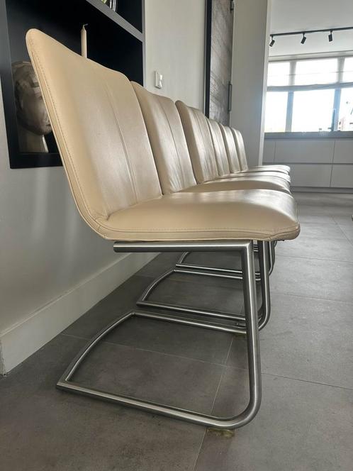 4/6/8 zand leder Henders & Hazel design stoel rvs frame, Huis en Inrichting, Stoelen, Zo goed als nieuw, Vijf, Zes of meer stoelen