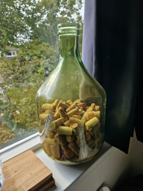Grote groene glazen deco fles, Huis en Inrichting, Woonaccessoires | Vazen, Gebruikt, Groen, Minder dan 50 cm, Glas, Ophalen of Verzenden