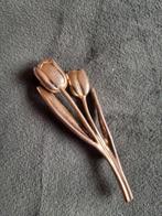 Art deco Tulpen Broche Goudkleurig vintage 5,5cm, Ophalen of Verzenden