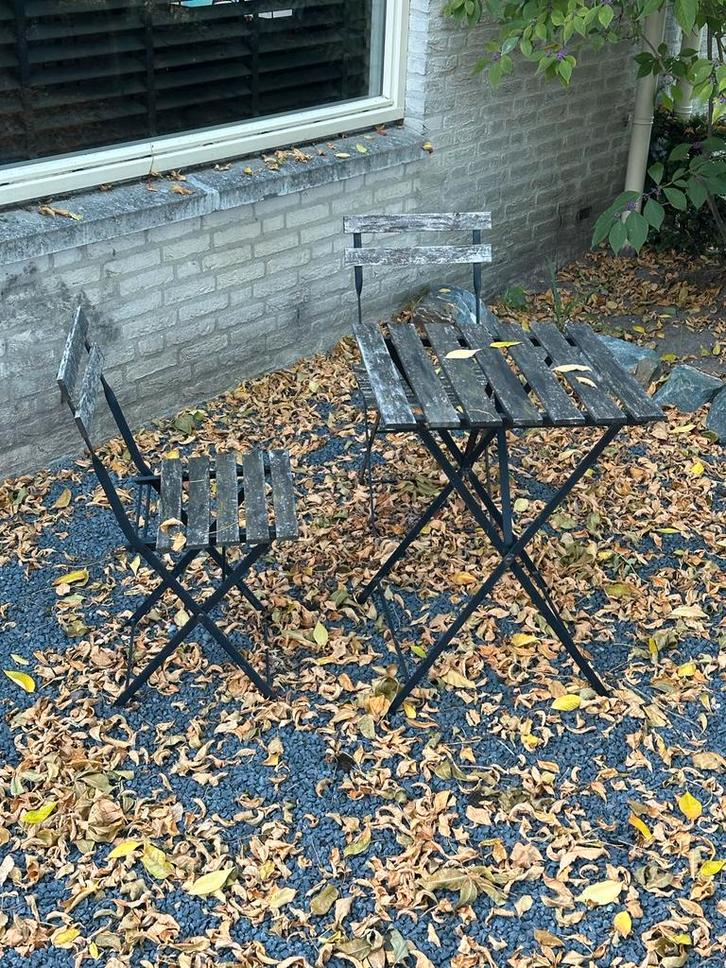 Tuinset - Tafel en 2 stoelen, Tuin en Terras, Tuinstoelen, Gebruikt, Hout, Inklapbaar, Ophalen