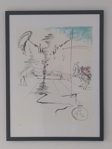 Ingelijste Lithografie Salvador Dali - Le Chevalier met CoA beschikbaar voor biedingen