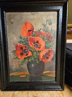 Schilderij met klaprozen in vaas, Ophalen of Verzenden