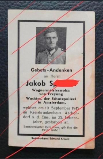 Duits Wachtmeister XX Schutzpolizei Amsterdam WW2/ WO2 1945  beschikbaar voor biedingen