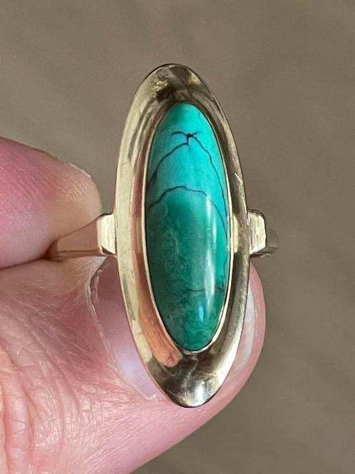 Wowww prachtige 8 karaat vintagering met turquoise, Sieraden, Tassen en Uiterlijk, Ringen, Zo goed als nieuw, Dame, 17 tot 18