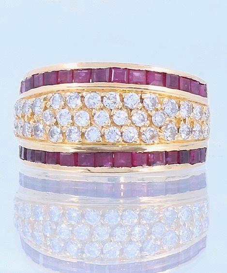 18K Gouden Cocktail Ring 1,10 crt Briljant 0.50 crt Robijn, Sieraden, Tassen en Uiterlijk, Ringen, Zo goed als nieuw, Dame, 17 tot 18