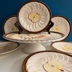 Vintage Barbotine Taartschaal met 6 Borden, Ophalen of Verzenden